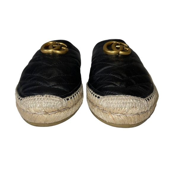 Gucci Matelasse Marmont Double G Chevron Double G Black Quilted Mules Size 37 - Picture 3 of 12